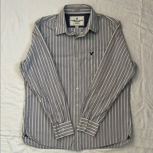 American Eagle Outfitters Men's Gray Striped Casual Shirt Long Sleeve size XL